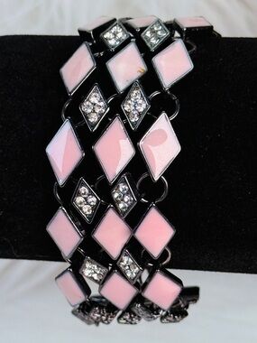 Gunmetal Black Pink Geometric Bling Bracelet
